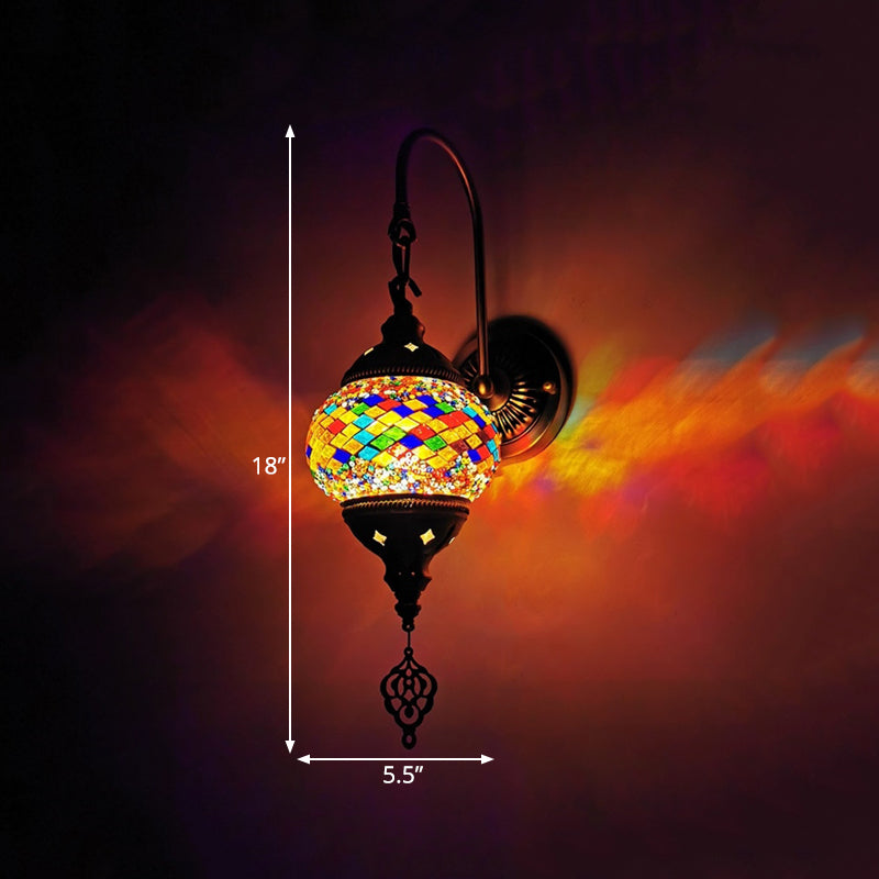 Orb Restaurant Wall Sconce Light Traditionalism Stained Glass 1 Head Yellow/Gold/Lake Blue Wall Lighting Fixture