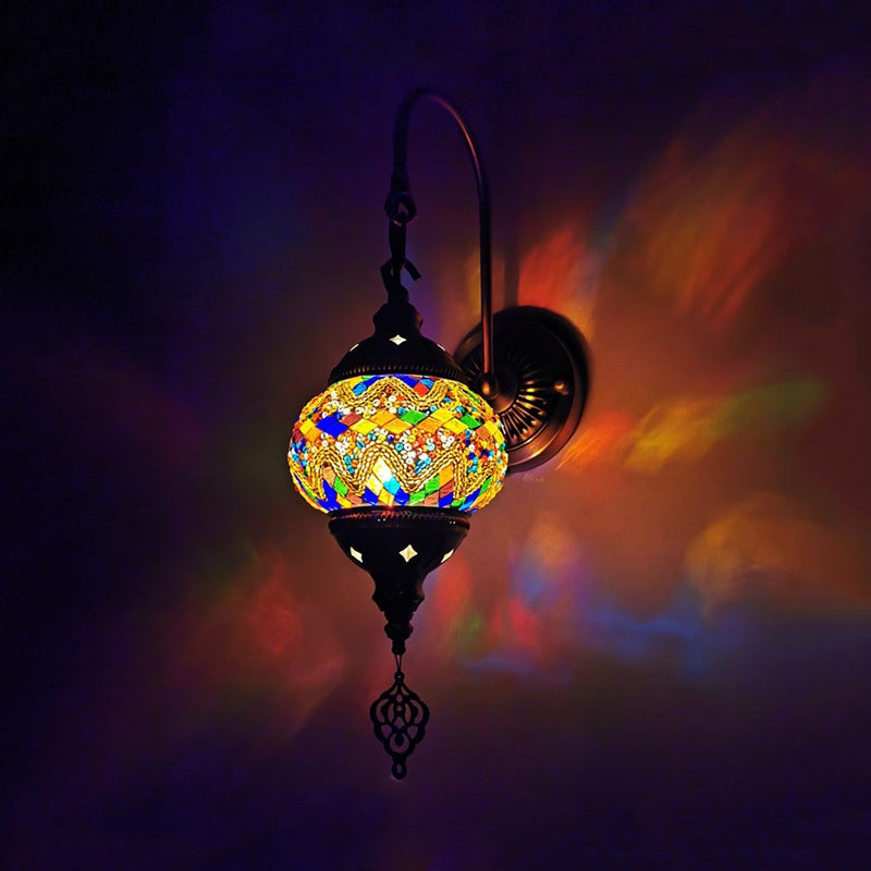 Orb Restaurant Wall Sconce Light Traditionalism Stained Glass 1 Head Yellow/Gold/Lake Blue Wall Lighting Fixture