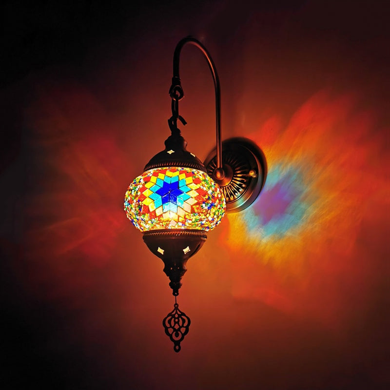 1 Light Wall Sconce Lighting Decorative Global Hand Rolled Art Glass Wall Mount Lamp in Red/Orange/Green