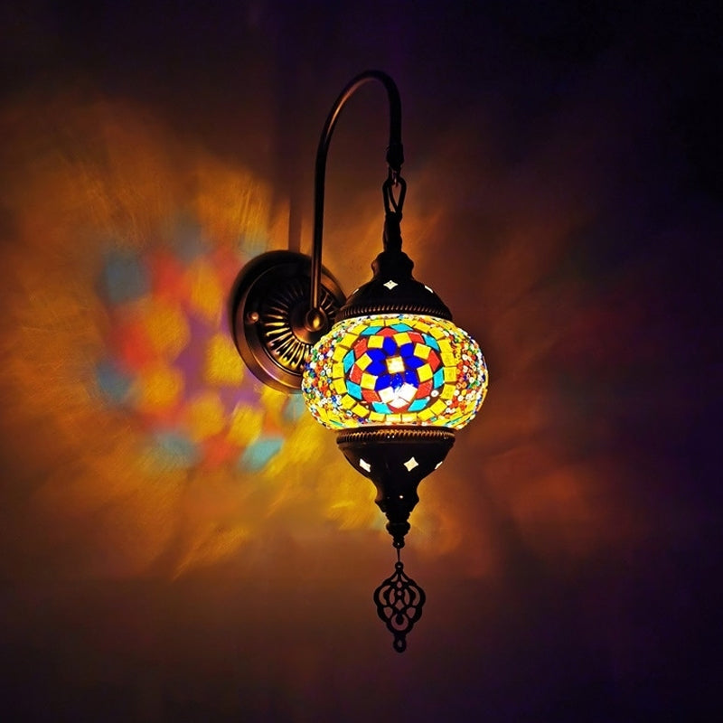 1 Light Wall Sconce Lighting Decorative Global Hand Rolled Art Glass Wall Mount Lamp in Red/Orange/Green