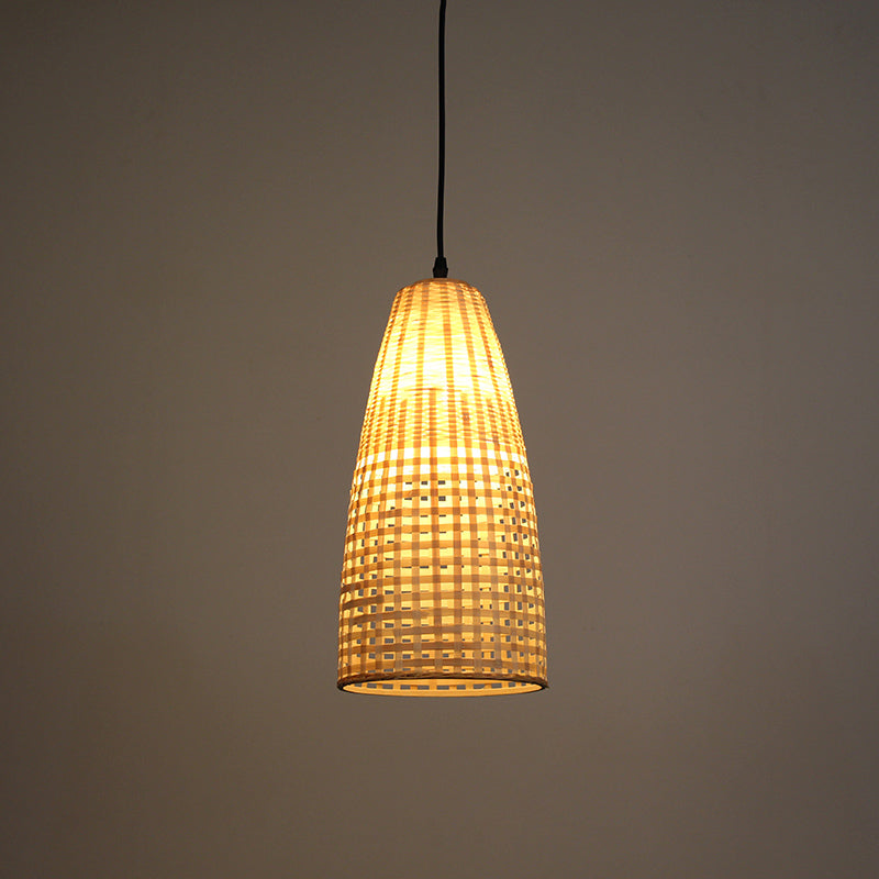 Bamboo Flared Hanging Lamp Chinese 1 Bulb Wood Pendant Light Fixture for Dining Room