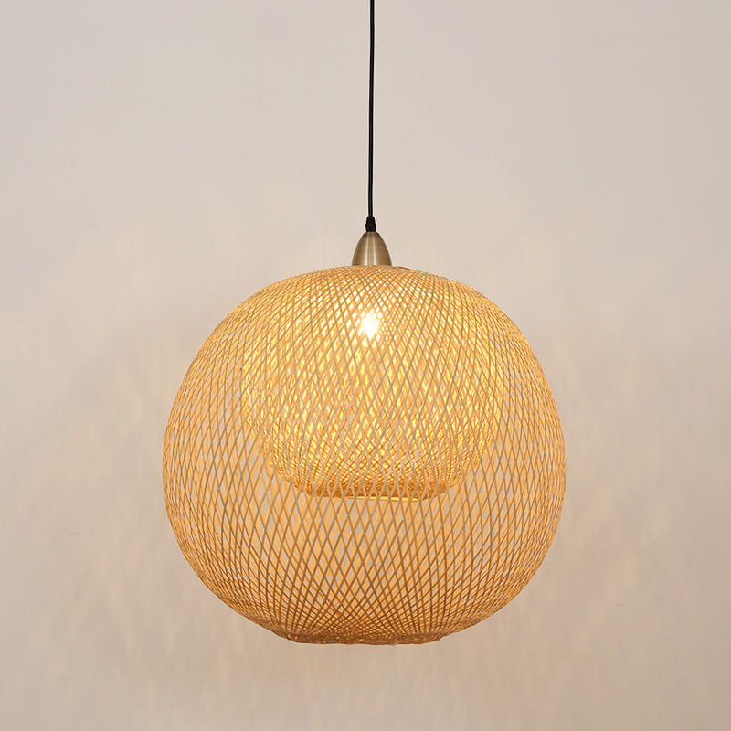 Handcrafted Ceiling Light Chinese Bamboo 1 Bulb Beige Suspended Lighting Fixture