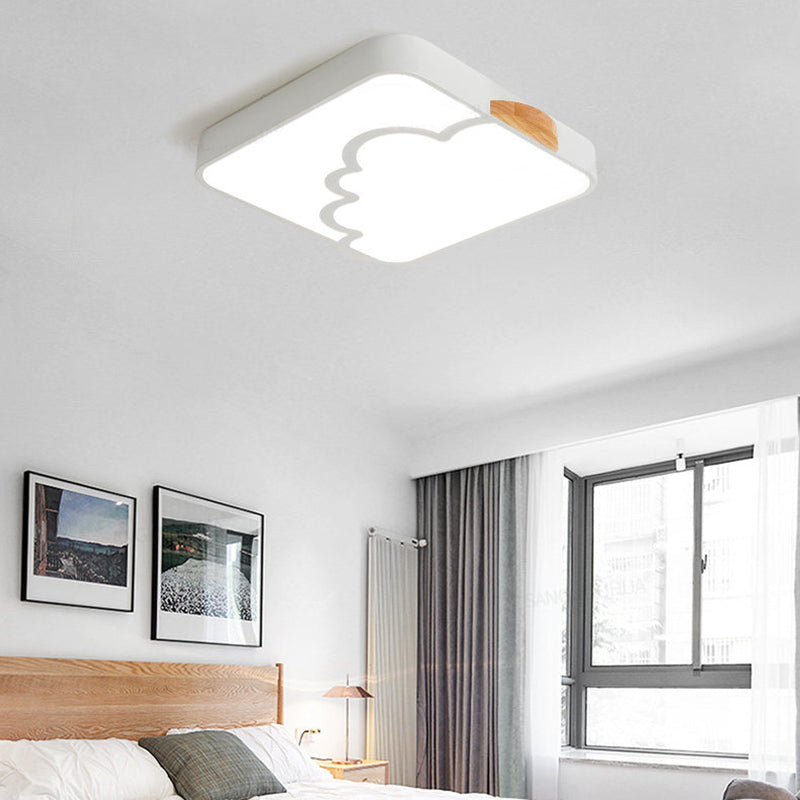Plafonnier carré moderniste en acrylique gris/blanc/vert LED pour chambre à coucher avec motif nuage