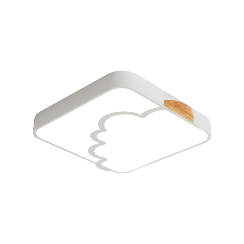 Plafonnier carré moderniste en acrylique gris/blanc/vert LED pour chambre à coucher avec motif nuage