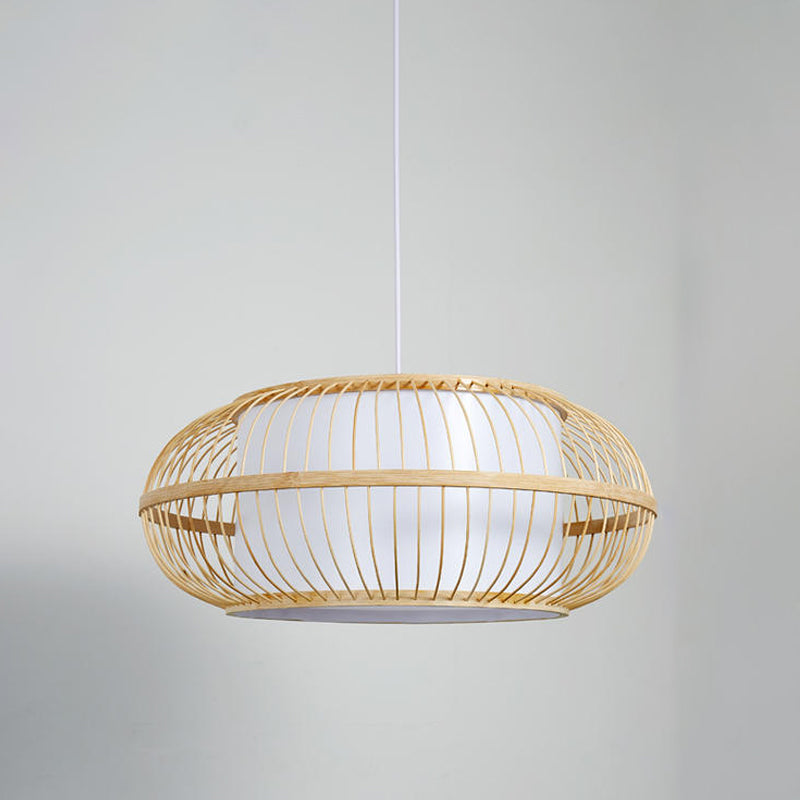 1 Kopfrestaurant Deckenlampe Asia Beige Hängende Leuchte mit Laternenbambusschatten
