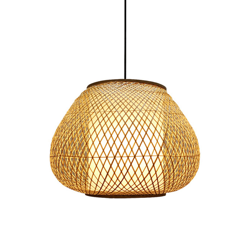 Pear Pendant Light Chinese Bamboo 1 Bulb Beige Suspended Lighting Fixture for Living Room