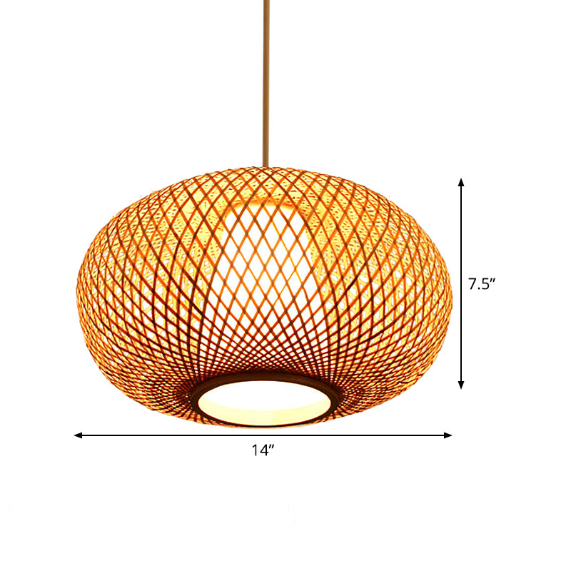 Handmade Pendant Lighting Japanese Bamboo 1 Head 14"/18" Wide Beige Hanging Light Fixture