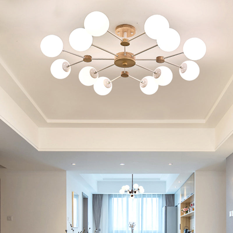 Araña de vidrio de leche opaca dorada para la sala de estar de vestíbulo dormitorio