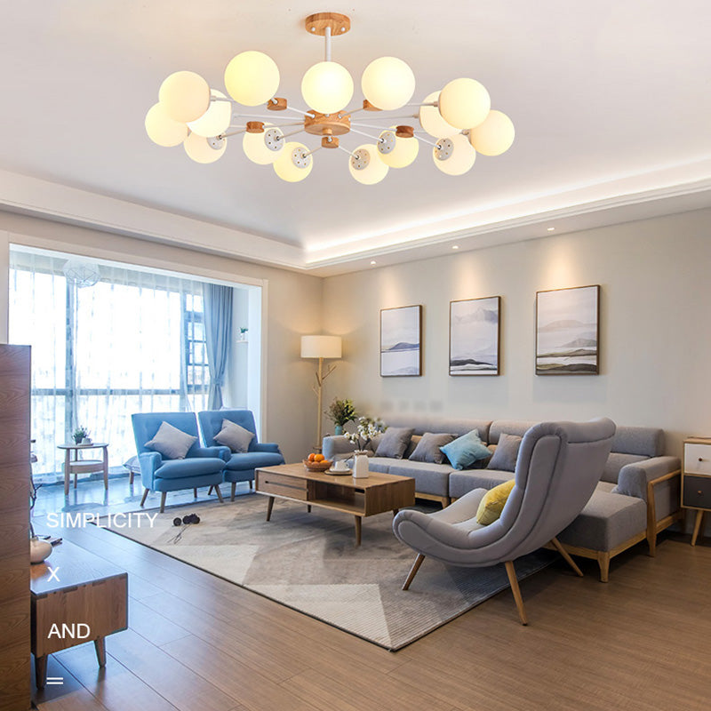 Araña de vidrio de leche opaca dorada para la sala de estar de vestíbulo dormitorio