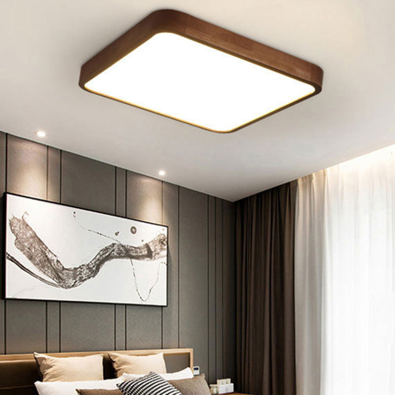 Wooden Rectangular Flush Mount Ceiling Light with White Acrylic Shade for Office Meeting Room