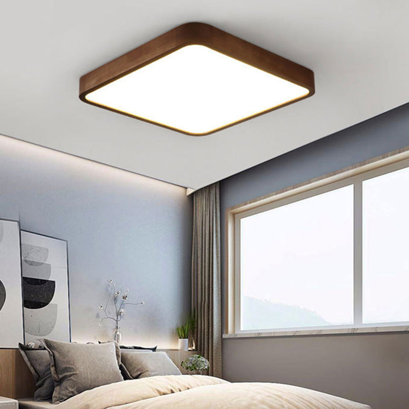 Wooden Rectangular Flush Mount Ceiling Light with White Acrylic Shade for Office Meeting Room