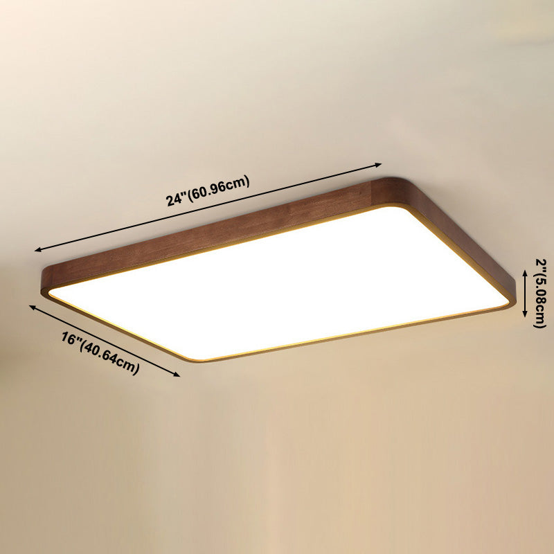 Wooden Rectangular Flush Mount Ceiling Light with White Acrylic Shade for Office Meeting Room