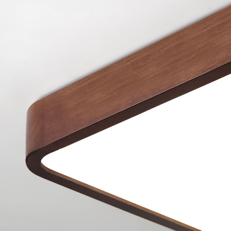Wooden Rectangular Flush Mount Ceiling Light with White Acrylic Shade for Office Meeting Room