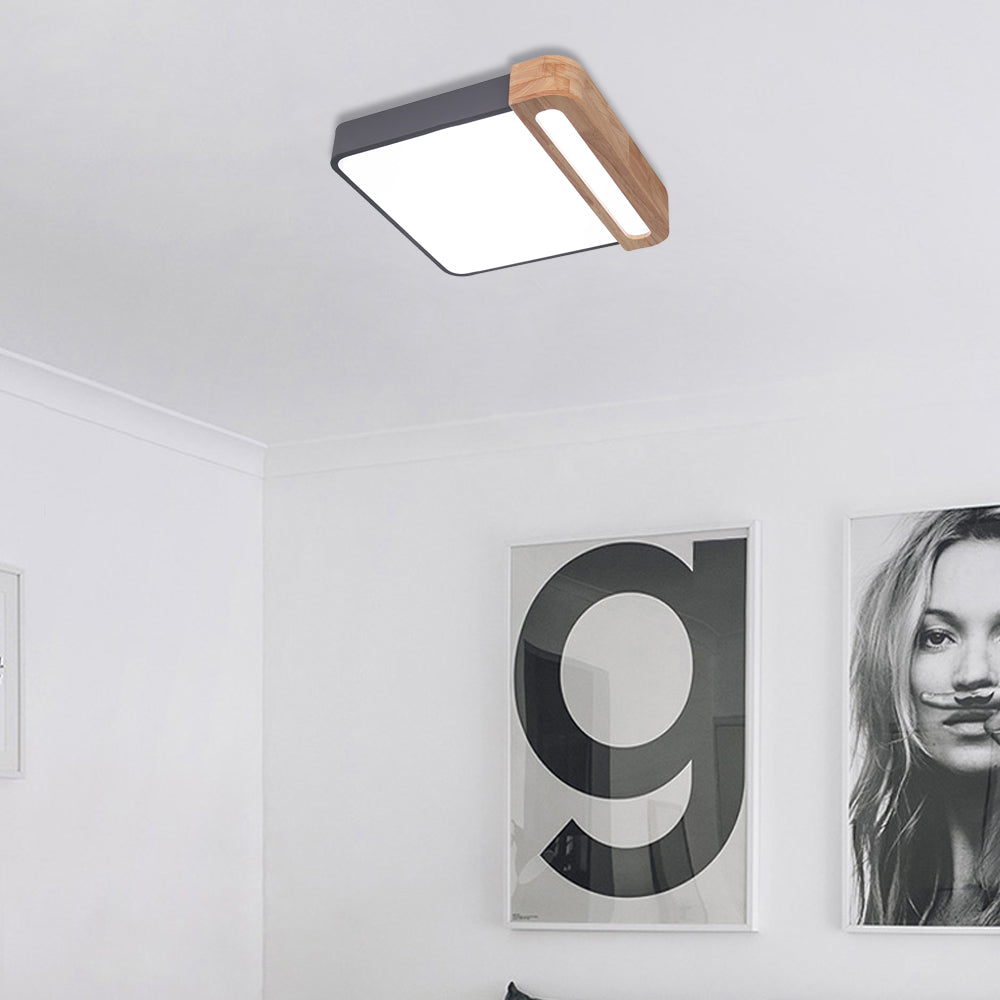 Plafonnier carré nordique en acrylique, plafonnier LED de 12/16 pouces de large, gris/blanc/rouge, avec protection en bois