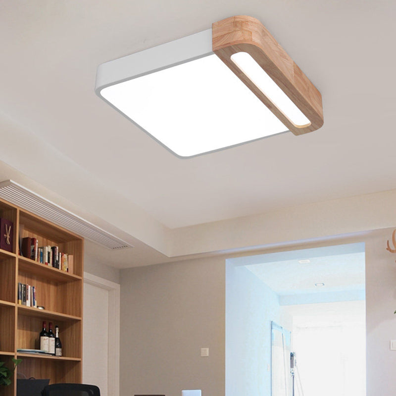 Plafonnier carré nordique en acrylique, plafonnier LED de 12/16 pouces de large, gris/blanc/rouge, avec protection en bois
