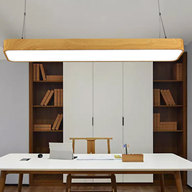 Wood Rectangle Led Pendent in Modern Style 45W Led Suspended Lights for Office Conference Room