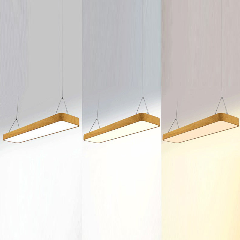 Wood Rectangle Led Pendent in Modern Style 45W Led Suspended Lights for Office Conference Room