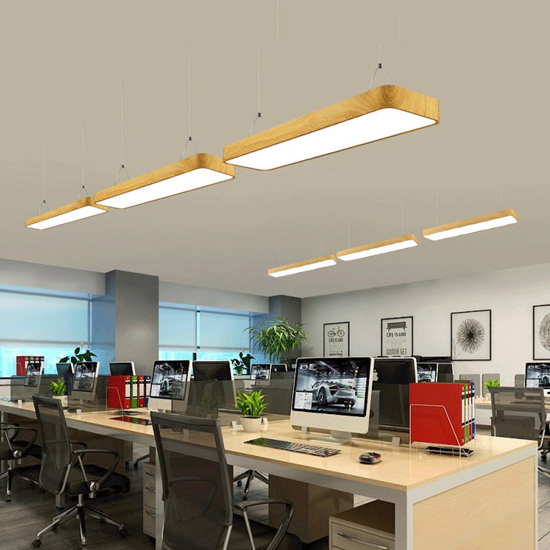 Wood Rectangle Led Pendent in Modern Style 45W Led Suspended Lights for Office Conference Room