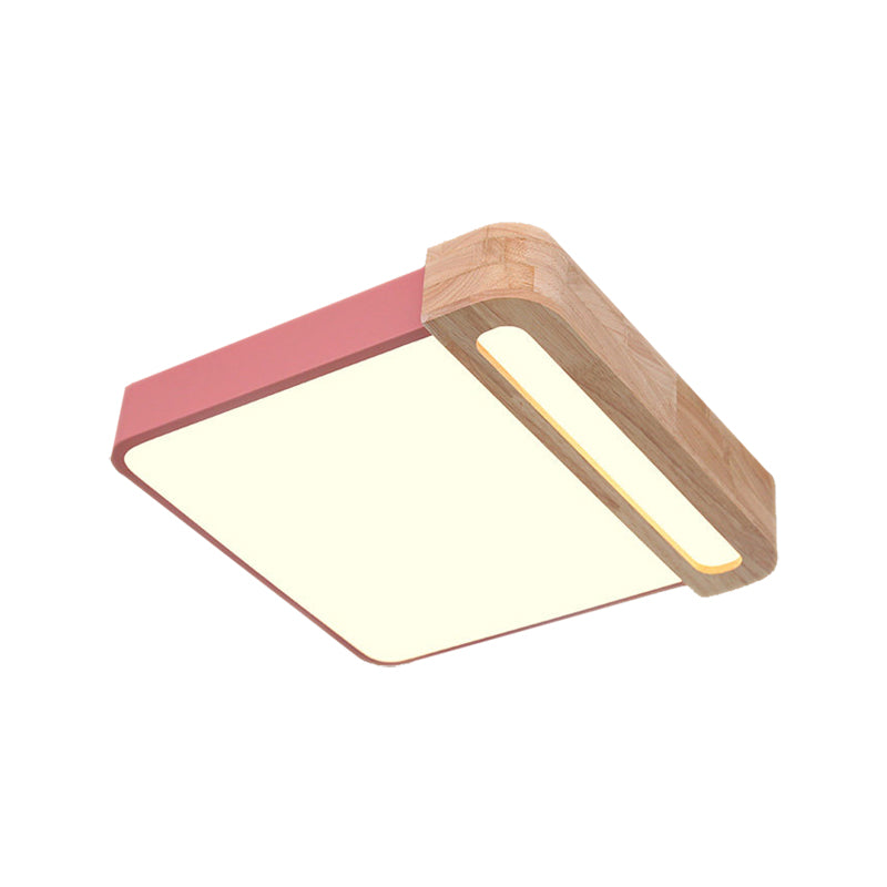 Plafonnier carré nordique en acrylique, plafonnier LED de 12/16 pouces de large, gris/blanc/rouge, avec protection en bois