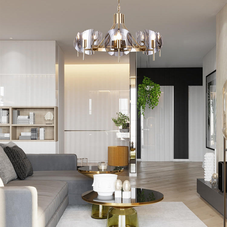 Smokey-Glass Anhänger Beleuchtungskörper Moderner Kronleuchter für Wohnzimmer