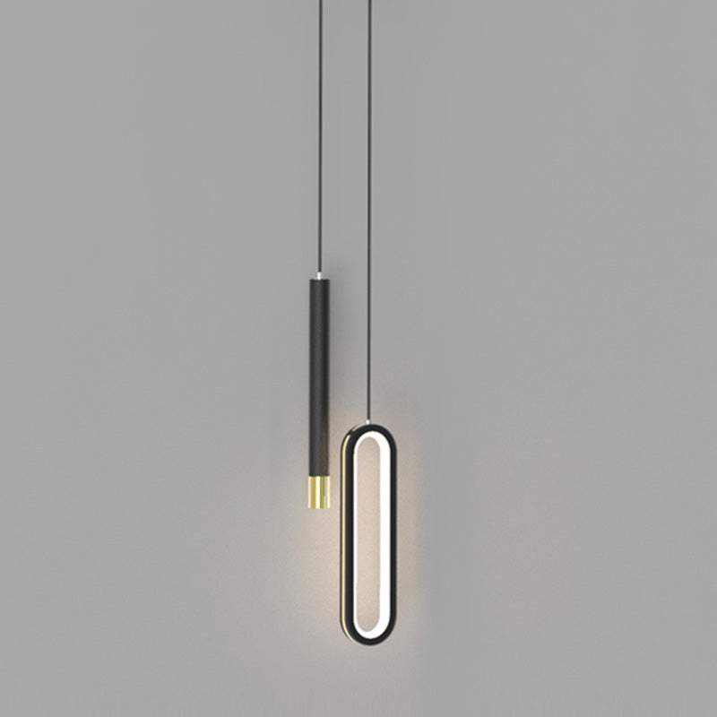 Tube moderne et pendentif ovale 14W chambre à coucher légère salon LED LED Black Aluminium Pendant