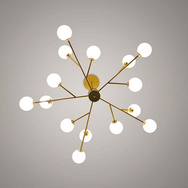 Accesorios de iluminación de araña de rama Candelera de sombra de vidrio esmerilado para dormitorio de sala de estar