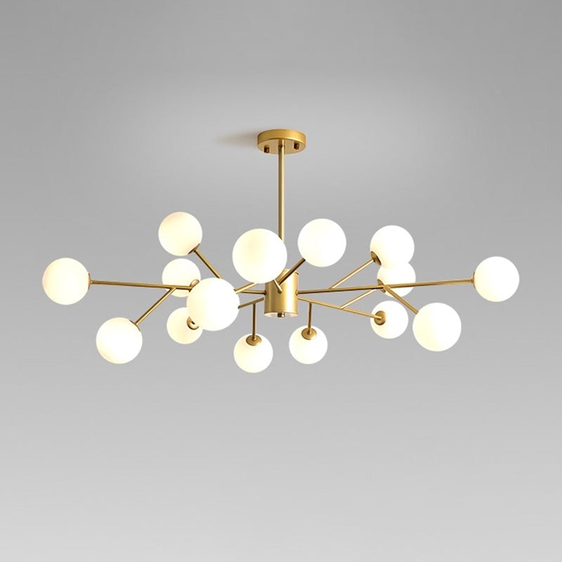 Accesorios de iluminación de araña de rama Candelera de sombra de vidrio esmerilado para dormitorio de sala de estar