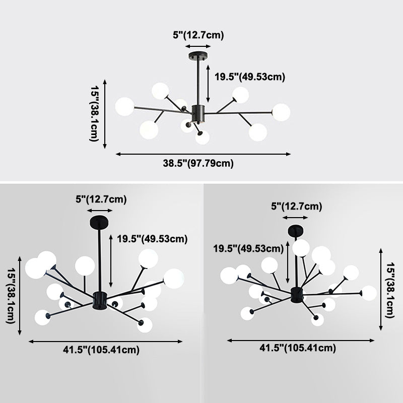 Accesorios de iluminación de araña de rama Candelera de sombra de vidrio esmerilado para dormitorio de sala de estar
