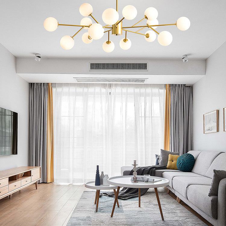 Accesorios de iluminación de araña de rama Candelera de sombra de vidrio esmerilado para dormitorio de sala de estar