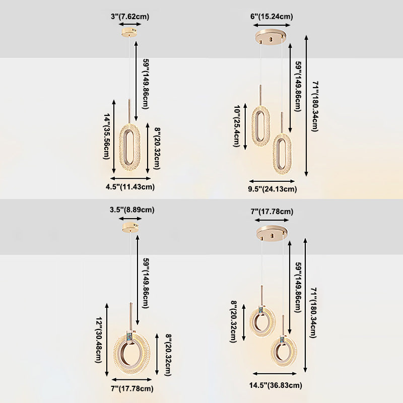 One-Light Oval Acrylic Frame Pendant Light Modern Golden Pendant Lighting