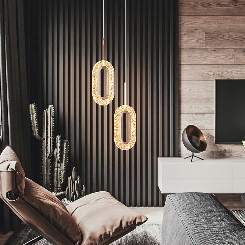 One-Light Oval Acrylic Frame Pendant Light Modern Golden Pendant Lighting