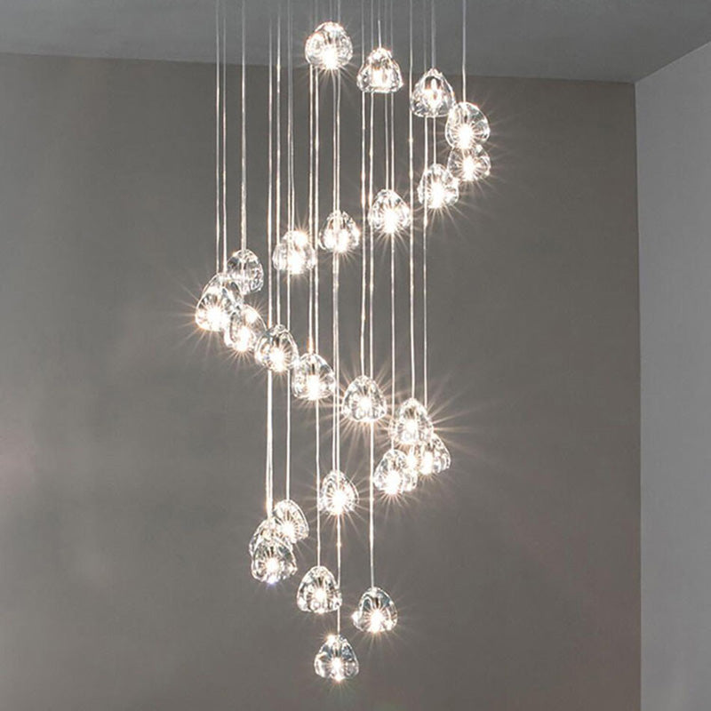 Modern Ball Pendant Clear Crystal 5/7/26 Heads Multiple Hanging Ceiling Light for Spiral Stair