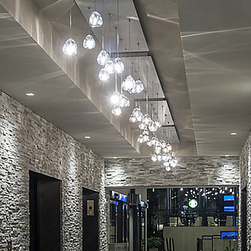 Modern Ball Pendant Clear Crystal 5/7/26 Heads Multiple Hanging Ceiling Light for Spiral Stair