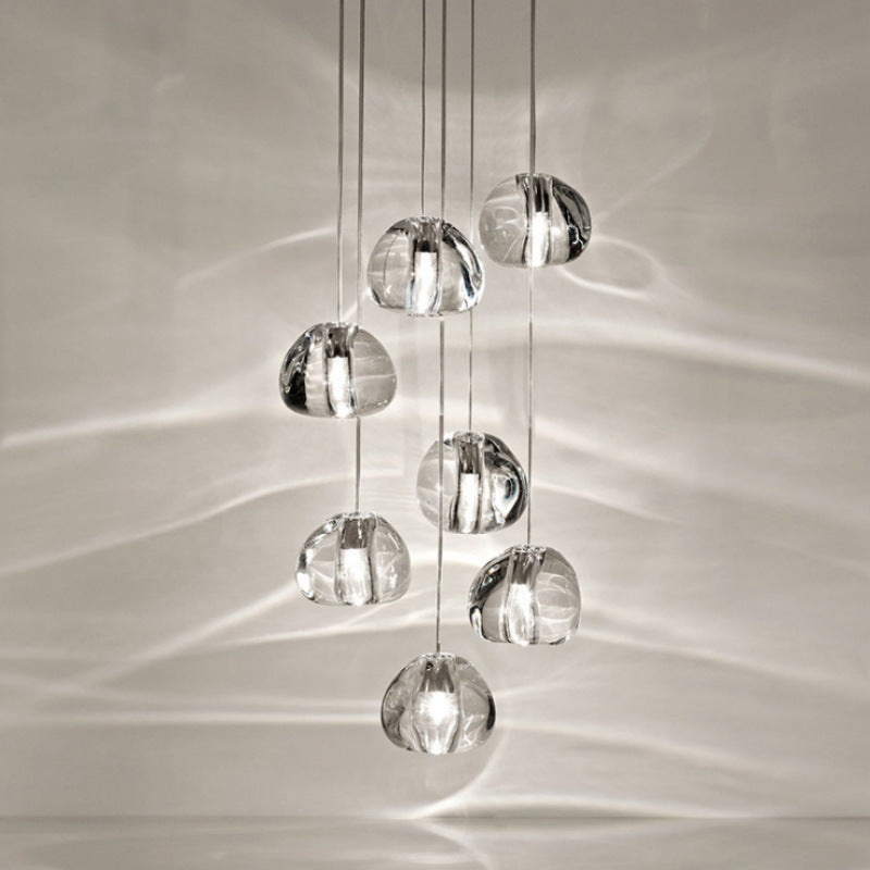 Modern Ball Pendant Clear Crystal 5/7/26 Heads Multiple Hanging Ceiling Light for Spiral Stair