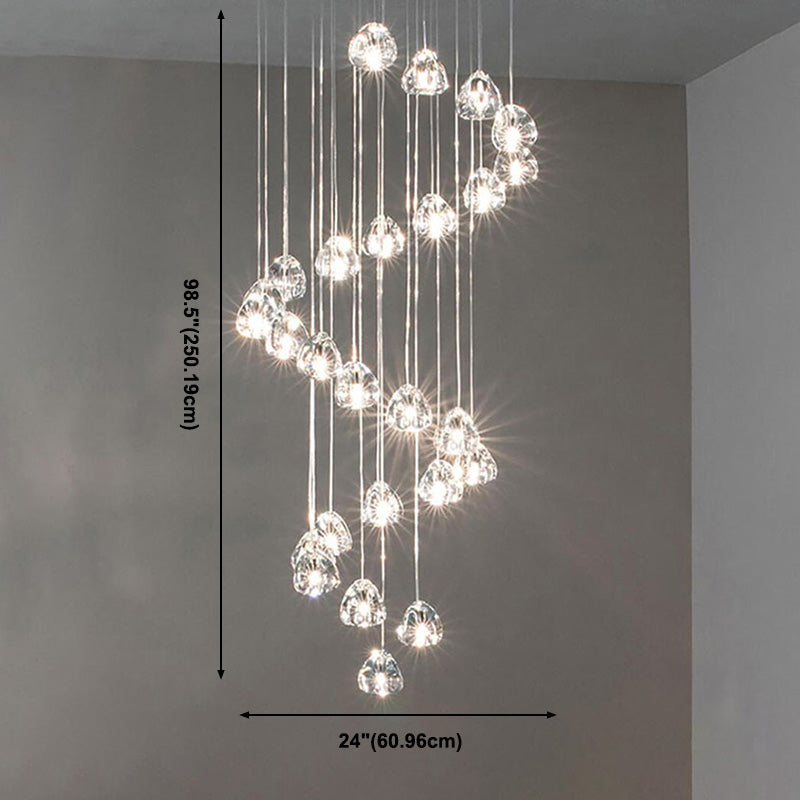 Modern Ball Pendant Clear Crystal 5/7/26 Heads Multiple Hanging Ceiling Light for Spiral Stair