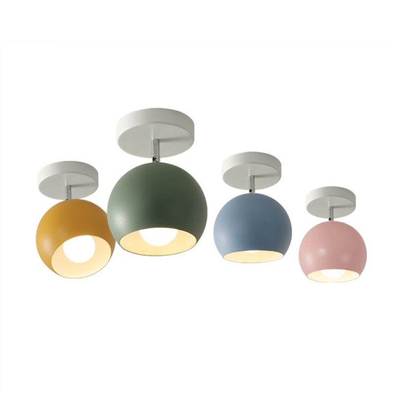 Colorful Macaron Semicircle Flush Mount Ceiling Light Metallic LED Lamp for Bedroom