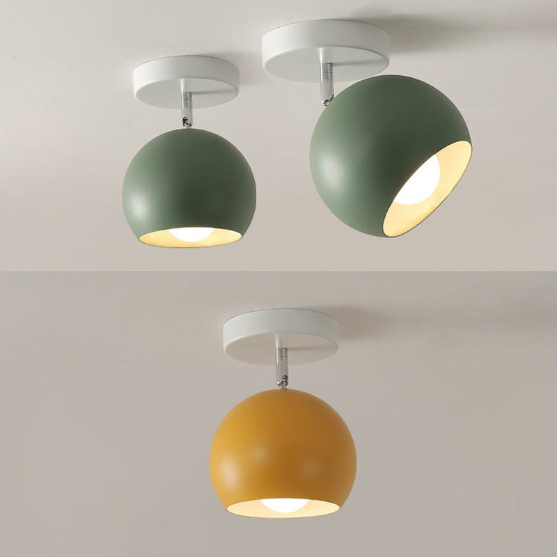 Colorful Macaron Semicircle Flush Mount Ceiling Light Metallic LED Lamp for Bedroom