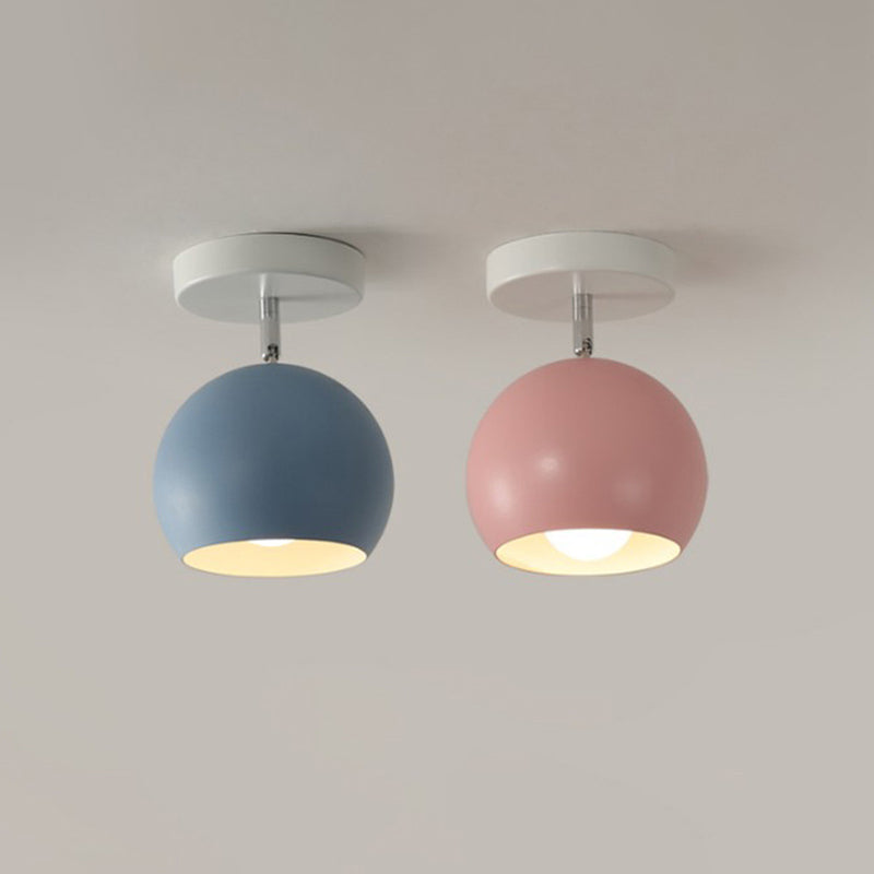 Colorful Macaron Semicircle Flush Mount Ceiling Light Metallic LED Lamp for Bedroom