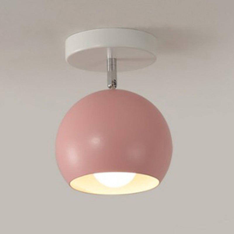 Colorful Macaron Semicircle Flush Mount Ceiling Light Metallic LED Lamp for Bedroom