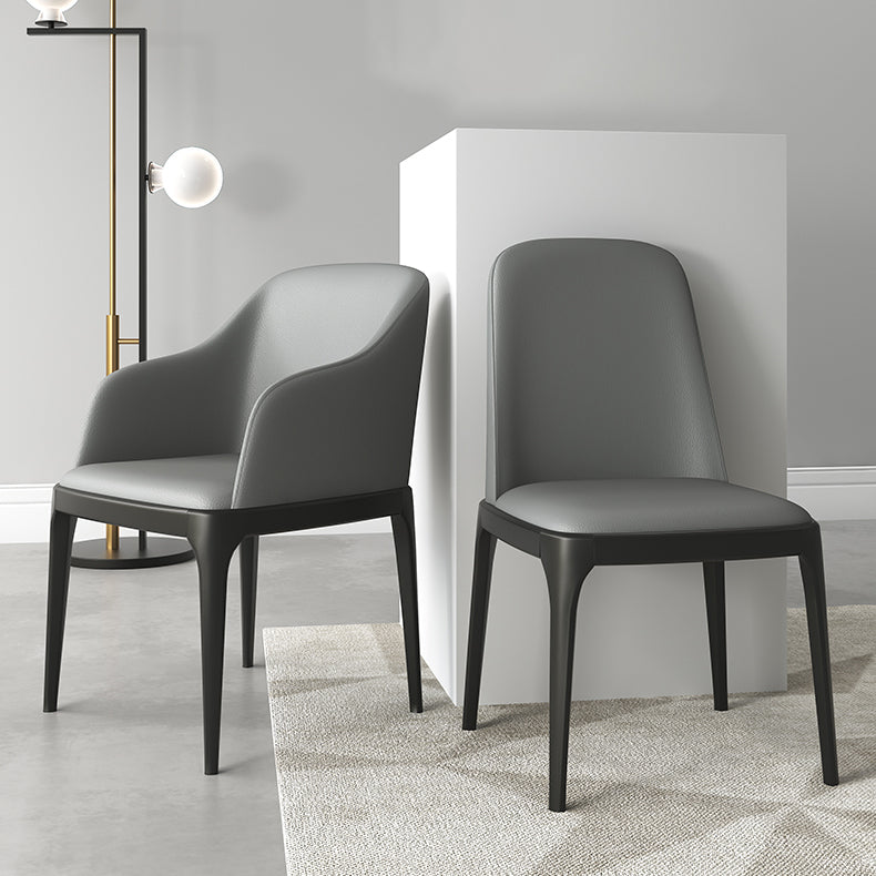 Modern Square Leather Dining Side Arm Chair with Wooden Legs  for Kitchen