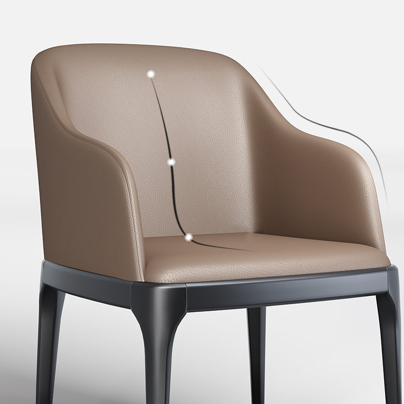 Modern Square Leather Dining Side Arm Chair with Wooden Legs  for Kitchen