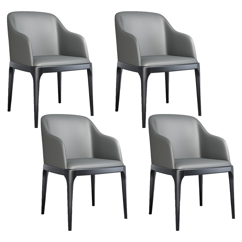 Modern Square Leather Dining Side Arm Chair with Wooden Legs  for Kitchen