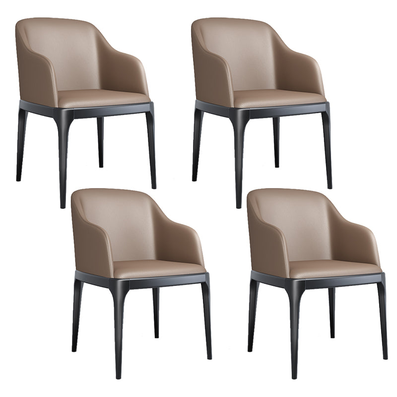 Modern Square Leather Dining Side Arm Chair with Wooden Legs  for Kitchen