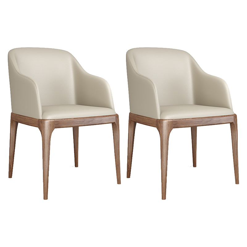 Modern Square Leather Dining Side Arm Chair with Wooden Legs  for Kitchen