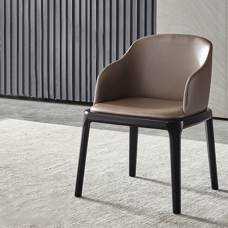 Chaise carrée contemporaine en cuir avec pieds en bois, fauteuil latéral de salle à manger pour cuisine