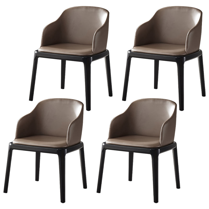 Contemporary Square Leather Chair with Wooden Legs Dining Side Arm Chair for Kitchen
