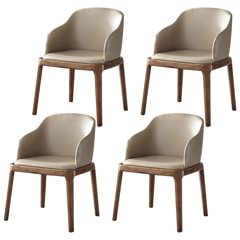 Contemporary Square Leather Chair with Wooden Legs Dining Side Arm Chair for Kitchen