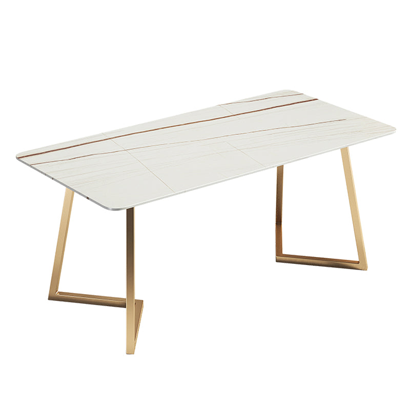 Mesa de comedor rectangular contemporánea de metal Mesa de piedra sinterizada con base de trineo