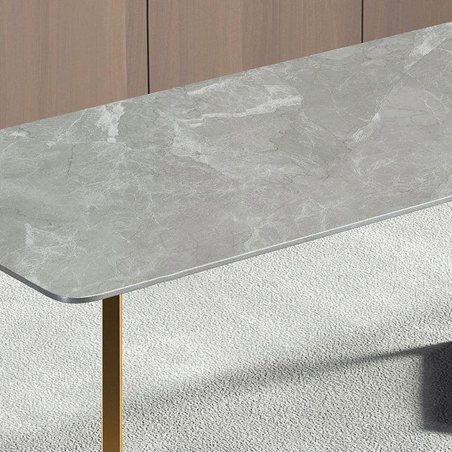 Mesa de comedor rectangular contemporánea de metal Mesa de piedra sinterizada con base de trineo
