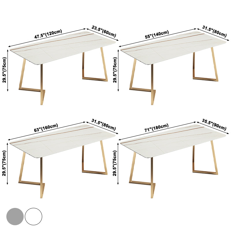 Mesa de comedor rectangular contemporánea de metal Mesa de piedra sinterizada con base de trineo